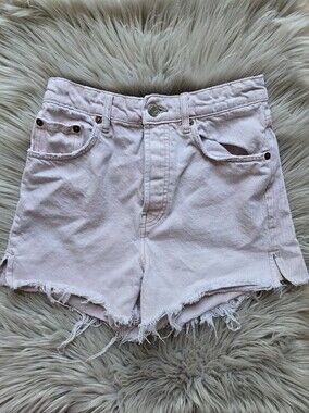 Zara Womens Light Pink Denim Frayed Hem Shorts